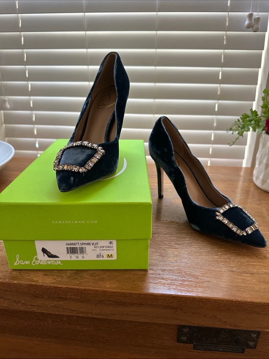 Sam Edelman Shoes - Sam Edelman Velvet Pointed-Toe Pumps with Crystal Buckle in Sapphire size 8.5 M